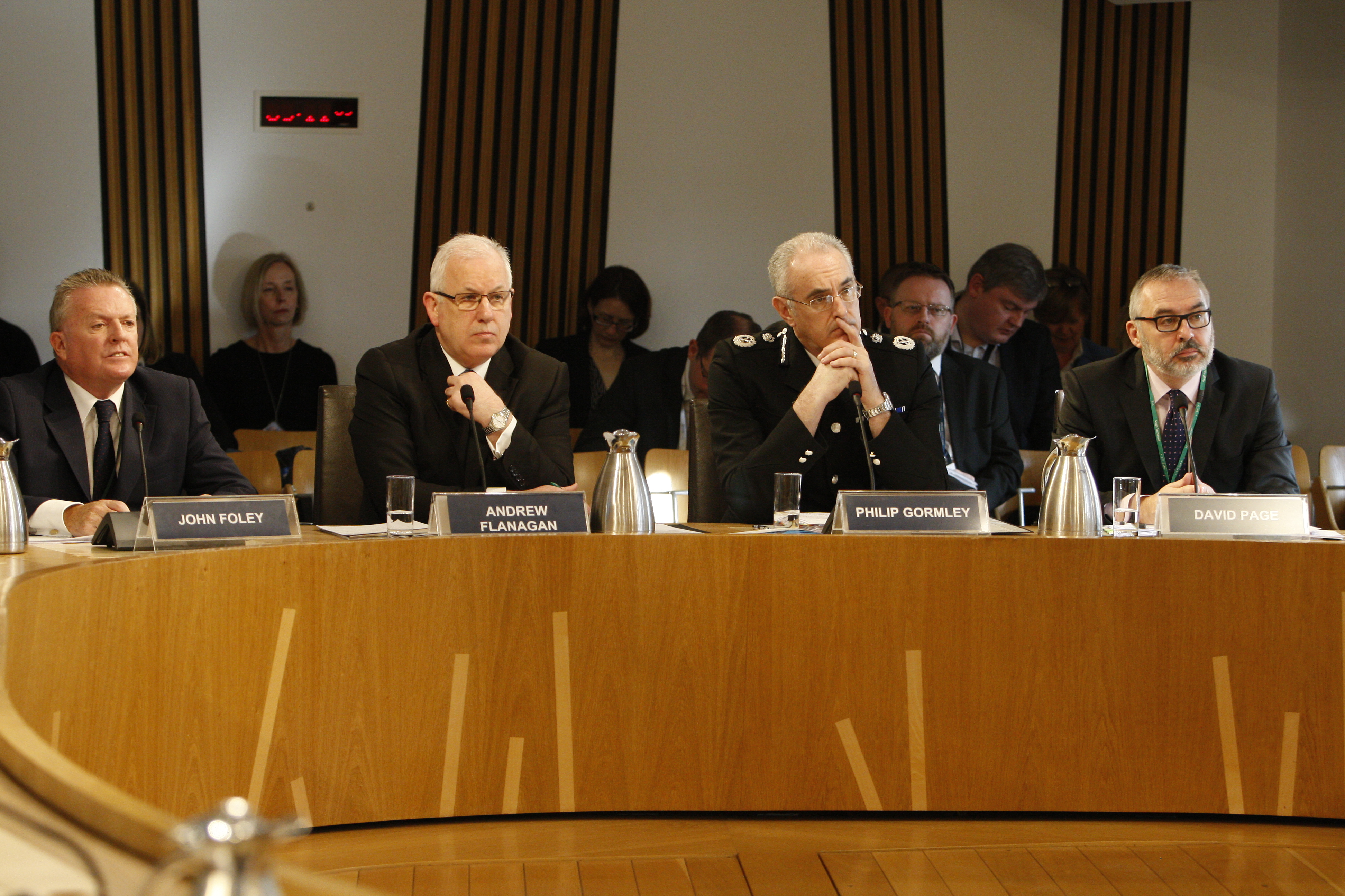 Witnesses from the Scottish Police Authority and Police Scotland giving evidence