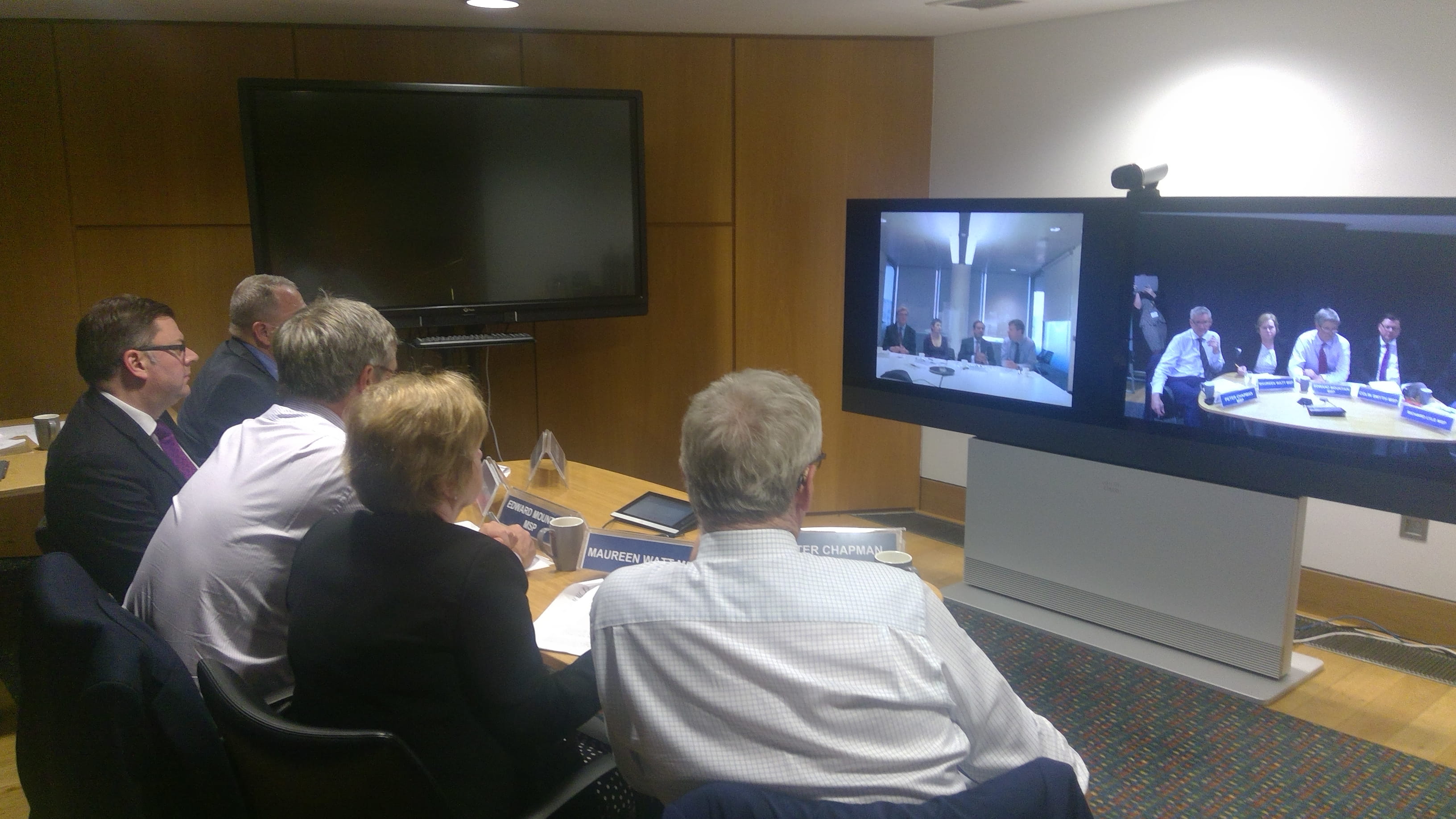 Richard Lyle MSP, Colin Smyth MSP, Edward Mountain MSP, Maureen Watt MSP and Peter Chapman MSP speak with London transport stakeholders via video conference