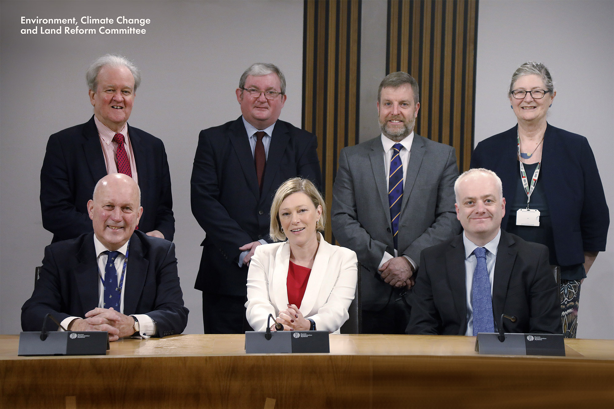 Current Committee membership. Top (L-R): Stewart Stevenson MSP; Angus MacDonald MSP; Finlay Carson MSP and Claudia Beamish. Bottom (L-R): John Scott MSP (Deputy Convener); Gillian Martin MSP (Convener) and Mark Ruskell MSP.