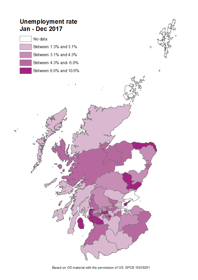 The economic inactivity rate for people aged 16 to 64 for each Scottish Parliamentary constituency.