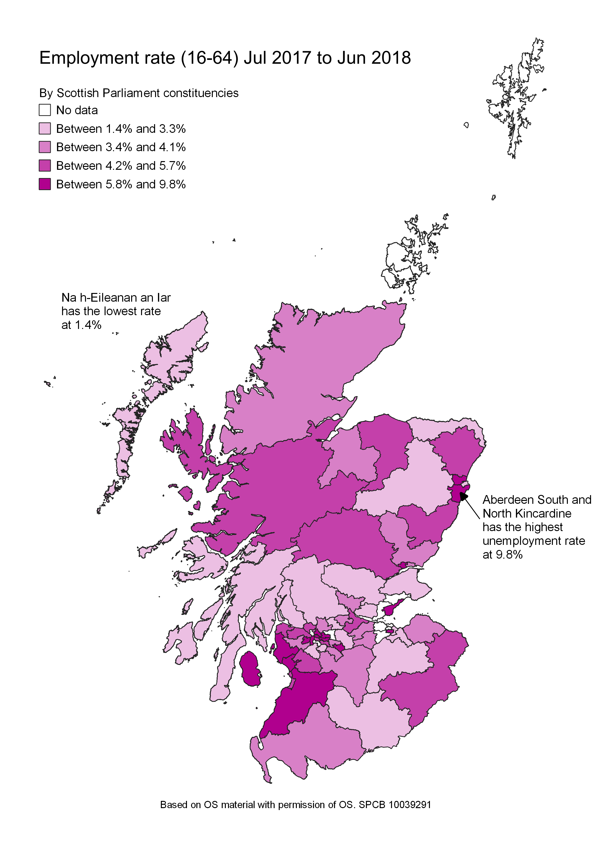 The unemployment rate for people aged 16 and over for each Scottish Parliamentary constituency.