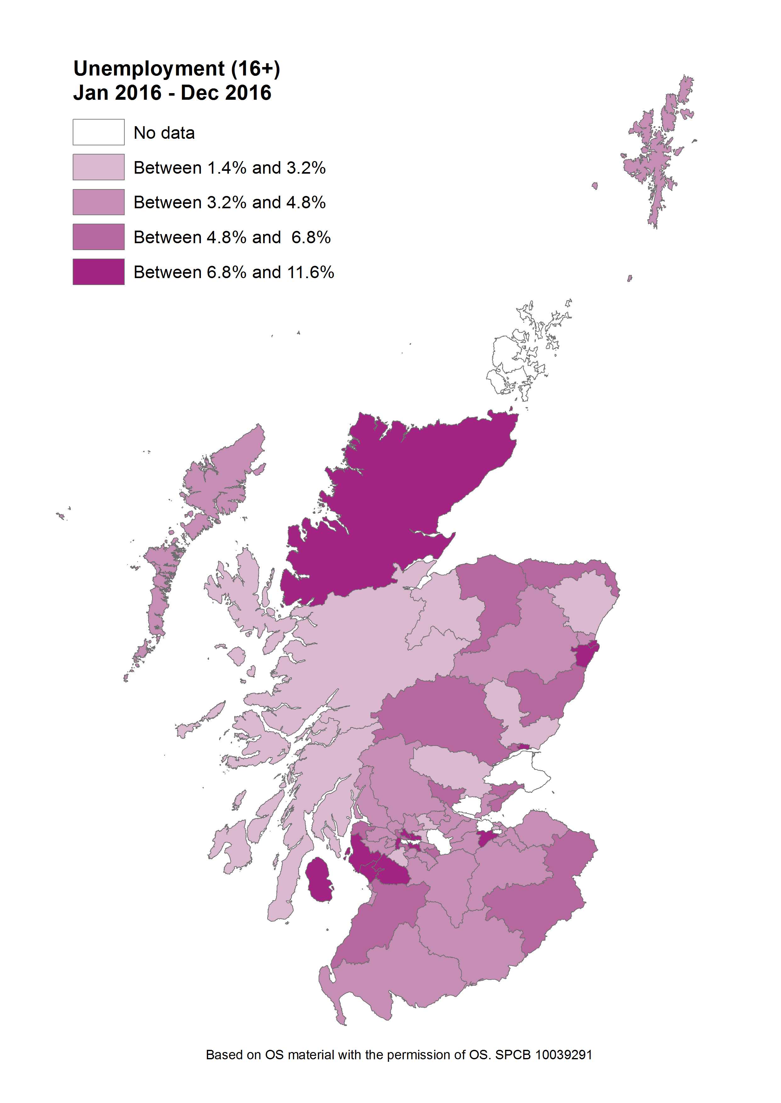 Unemployment rates for each Scottish parliament constituency. 